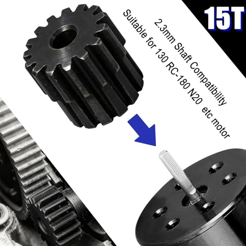 Hardened Steel 0.5M Pinion Gear 15T 2.3mm Shaft for RC Car/Helicopter Upgrade, Compatible with ARRMA 1/14 Typhoon 1/16 Mojave 1/18 Granite, Losi 1/12, 0.5Mod 13T-27T Gear for Brushed Brush-less Motors - size: 15T
