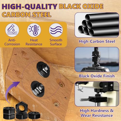 344Pcs Metric 10 Sizes Black Zinc Hex Nut Assortment Carbon Steel - size: 344Pcs M2-M14 Black