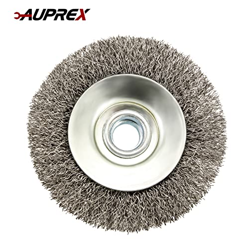 AUPREX 5 Pack 4 Inch Coarse Crimped Wire Wheel Brush for Angle Grinder with 5/8 Inch-11 Threaded Arbor - 0.014 Inch Carbon Steel Wire -Light Duty Conditioning for Metals - size: 4 Inch