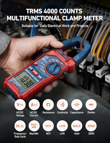 AstroAI Digital Clamp Meter Multimeter 4000 Counts Auto-ranging Amp Tester Measuring AC/DC Voltage & Current, Resistance, Capacitance, Frequency, Continuity, Live Wire Test, NCV Detection, Blue - color: Blue, size: 4000 Counts