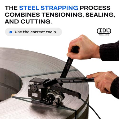 IDL Packaging 5/8" x .020" x 300' Steel Strapping Coil (1400 Lbs Break Strength) in Self-Dispensed Сardboard Box - Portable Strong Banding with Superior Cut-Resistance - Heavy Pallet Strapping - size: 5/8W" x 300L'