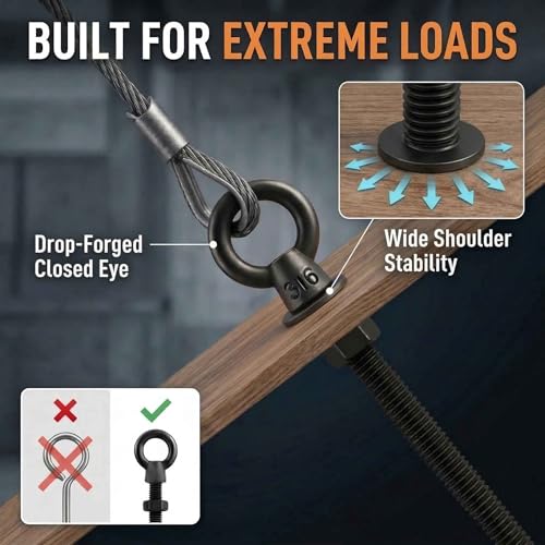 5 Pack Long Black Eye Bolts 1/4" x 4 Inch with Nuts & Washers, Heavy Duty T316 Stainless Steel Threaded Shoulder Eye Bolt, Marine Grade Rustproof Eyebolts for Metal & Thick Wood - size: 1/4'' x 4inch