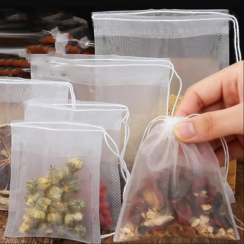 50PCS Multiple Size Empty Drawstring Teabags Nylon Disposable Clear Filter Bags for Coffee Spice Tea Filters Kitchen Teaware (8x10cm) - color: 8x10cm