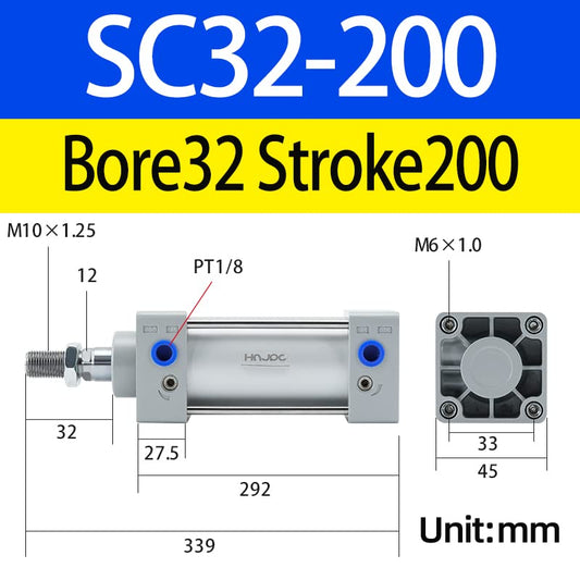 SC Air Cylinder 1-1/4 inch (32mm) Bore 8 inch (200mm) Stroke, Double Acting Aluminum Pneumatic Cylinder for Industrial Automation (SC32X200) - color: -32, size: 200