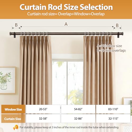 TONIAL Curtain Rods for Windows, 32 to 58 Inch, Bronze, Single Drapery Rod - color: Bronze, size: 32-58"