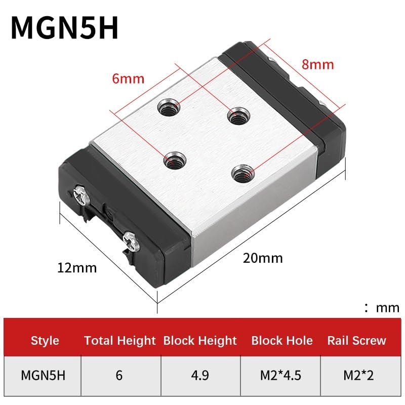 MGN5 Linear Rail 60mm 2.36" 2PCS MGN5 Miniature Linear Motion Slide Rail + 2PCS MGN5H 5mm Linear Sliding Bearing Carriage Block Black for 3D Printer and CNC Machine - size: L: 60mm / 2.36 inch, style: MGN5 Rail + H Block