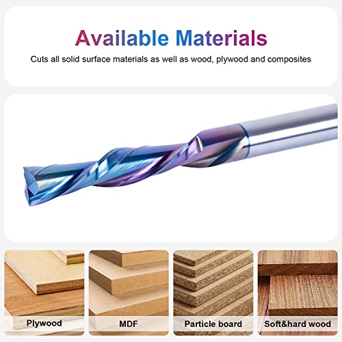 SpeTool 5PCS Down Cut Spiral Router Bits 1/4 Shank with Coating, 1-1/4 Inch Cutting Length 3 Inch OVL, CNC Router Bits for Wood Inlay Slot Mortise Cutting Carving Engraving - size: 1/4"Dia-1-1/4"CL, style: DOWN CUT