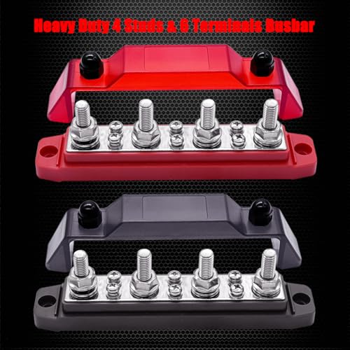 Ampper 4 x M8 Posts Power Distribution Block BusBar 6 M4 Screws, 6.3" R & B - color: Red & Black, size: 4M8+6M4