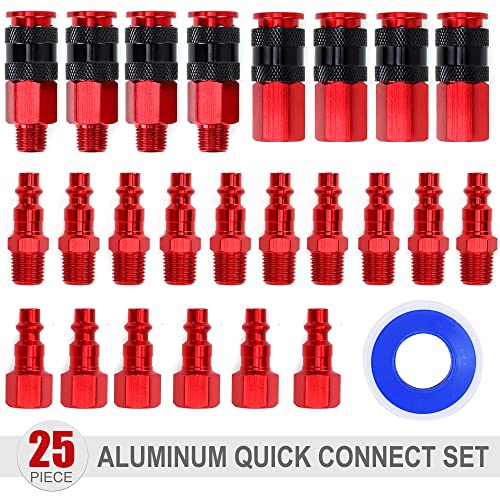 Aluminum Air Fittings, 1/4" NPT, 25 Pieces, Red - color: Red, size: 25 Pieces