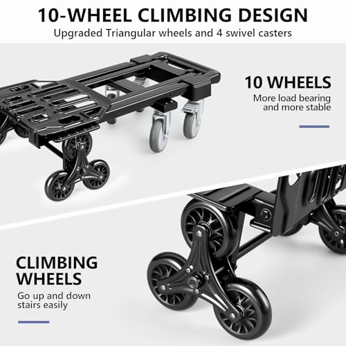 KEDSUM 3-in-1 Stair Climbing Dolly, 660LB Hand Truck with 10 Wheels - size: 660LBS-10 Wheels