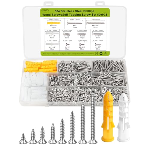#4 Wood Screws Assortment Kit, 500pcs Flat Head Self Tapping Screw Set - color: M3-Silver, size: 500PCS