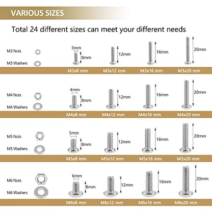 814 Pieces Phillips Pan Head Machine Screws Nuts Washers Kit, Kindroufly M3 M4 M5 M6 Screw Assortment Kit, Metric Screw Set, Bolts and Nuts, Machine Screws, 304 Stainless Steel, Fully Machine Thread - size: M3/M4/M5/M6, style: Phillips Pan Head