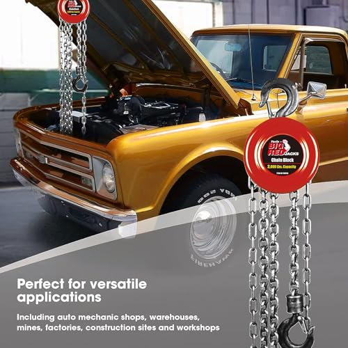 Big RED TR9010-7 Hand Chain Hoist: 2 Heavy Duty Hooks, Manual Chain Fall for Warehouse Building and Automotive Machinery, 1 Ton (2000 Lbs) Capacity,8ft/2.5m