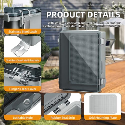 Joinfworld Lockable Outdoor Weatherproof Electrical Box for Electronics Outside 11.4x7.5x5.5 Weather Proof Electrical Box Plastic Nema 4 Enclosure Clear - size: 11.4"x7.5"x5.5" Clear