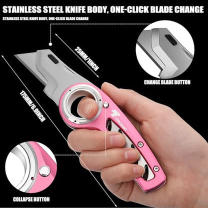 Tondiamo 2 Pcs Folding Pocket Utility Knife Box Cutter, Pink - color: Pink