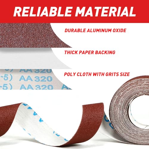 Emery Cloth Roll 320 Grit 1" x 98' for Metal & Wood - size: 320 Grit