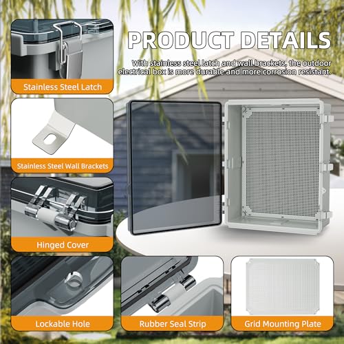 Joinfworld Outdoor Cable Enclosure 19.7x15.7x7.9 Waterproof Junction Box - size: 19.7"x15.7"x7.9" Clear