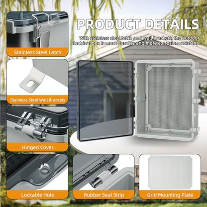Joinfworld Outdoor Cable Enclosure 19.7x15.7x7.9 Waterproof Junction Box - size: 19.7"x15.7"x7.9" Clear