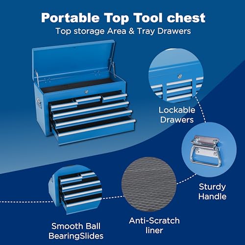 Tool Chest, 8-Drawer Rolling Tool Storage Cabinet with 2 in 1 Detachable Top Tool Box, Liner, Lockable Wheels, Side Hooks, Metal Tool Cart for Garage (8-Drawer Blue) - color: 8-drawer Blue