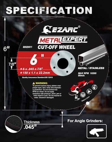 EZARC Metal Cut Off Wheels, 6'' x .045'' x 7/8'', 25-Pack - size: 25PCS 6'' x .045'' x 7/8''