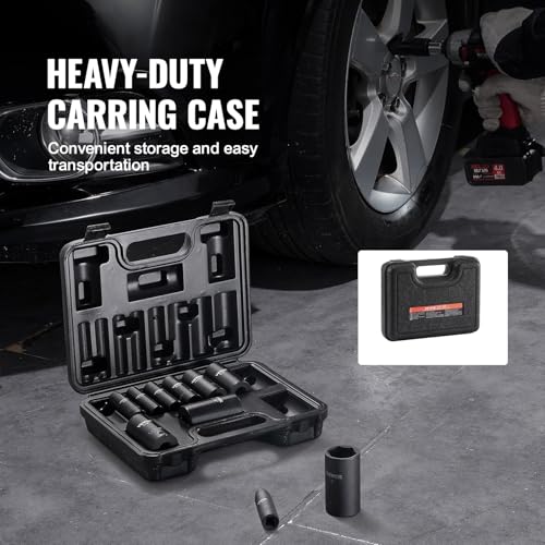 VEVOR 3/8" Drive Impact Socket Set, 11 Piece Deep Socket Set SAE 5/16"-1", 6 Point CR-V Alloy Steel for Auto Repair, Easy-to-Read Size Markings, Rugged Construction, Includes Storage Case - size: 3/8" 11PCS