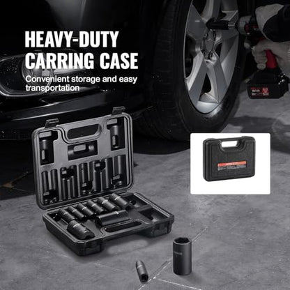 VEVOR 3/8" Drive Impact Socket Set, 11 Piece Deep Socket Set SAE 5/16"-1", 6 Point CR-V Alloy Steel for Auto Repair, Easy-to-Read Size Markings, Rugged Construction, Includes Storage Case - size: 3/8" 11PCS