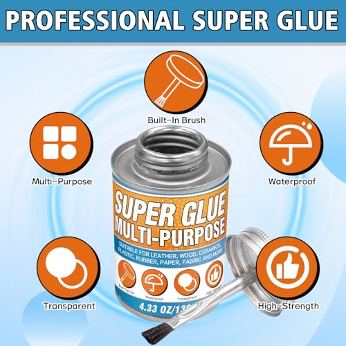 Bondtech Super Glue with Brush 130ml, Super Glue All Purpose, Strong Superglue Gel for Wood, Ceramic, Leather, Plastic, DIY Crafts & Industrial Repairs (4.4 oz)