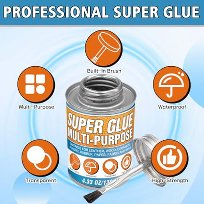 Bondtech Super Glue with Brush 130ml, Super Glue All Purpose, Strong Superglue Gel for Wood, Ceramic, Leather, Plastic, DIY Crafts & Industrial Repairs (4.4 oz)