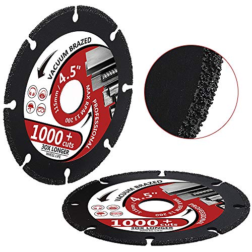 YIJING 2Pcs 4.5" Diamond Metal Cutting Disc, 7/8"-5/8" Arbor, 1,000+ Cuts, Black, 115mm, 13200 RPM Max, Industry Diamond, Compatible with Metal, Stainless Steel, Steel - size: 4.5-2pcs