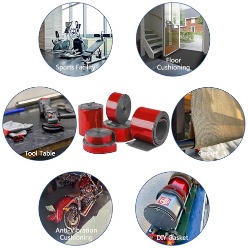 HooTown Adhesive Solid Rubber Strips, Self Neoprene Rubber Sheets Rolls Red - color: 1/16" Thick Adhesive, size: 0.5” W x 120" L