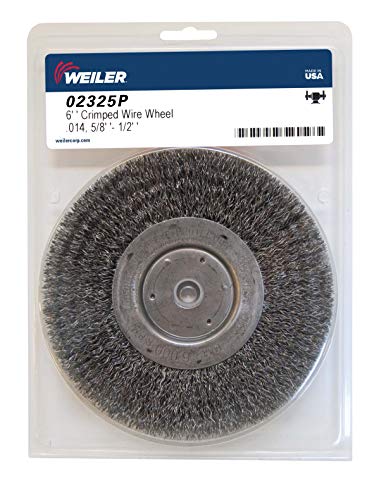 Weiler 02325 6" Wolverine Medium Face Bench Grinder Wheel, .014" Crimped Steel Wire Fill, 5/8"-1/2" Arbor Hole, Made in the USA - size: 6 Inch, style: 5/8" Face Width