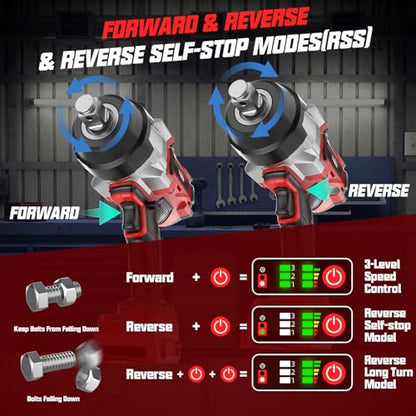 Cordless Impact Wrench 3/4" Compatible with Milwaukee 18V Battery, 1850Ft-lbs(2500N.m) High Torque Impact Gun Heavy Duty, Brushless Electric Power Impact Driver with 4 Speed Modes & LED Work Light - size: 3/4" 2500NM Compatible with Milwaukee