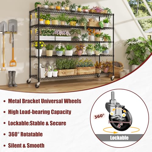 PrimeZone 5 Tier 80.7"H x 55.5"W x 24"D Wire Shelving with Wheels 3000lbs - size: 55.5" W x 24" D x 80.7" H