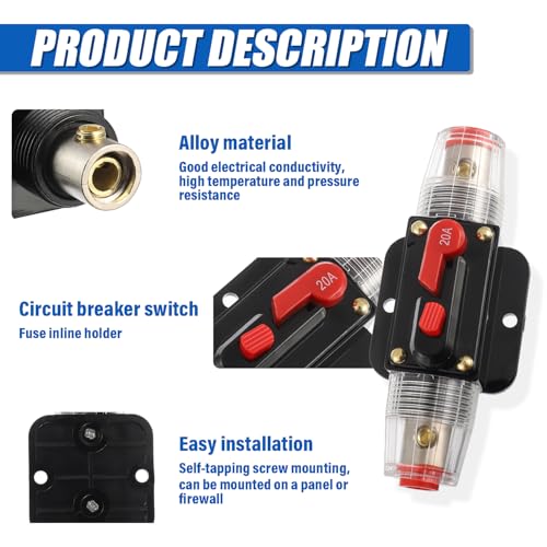BOJACK 20A Audio Inline Circuit Breaker Reset Fuse Holder 12-24V DC - size: 20A