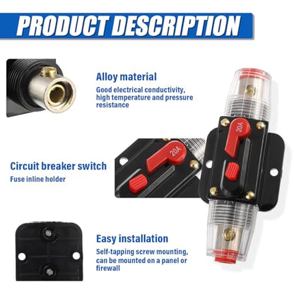 BOJACK 20A Audio Inline Circuit Breaker Reset Fuse Holder 12-24V DC - size: 20A