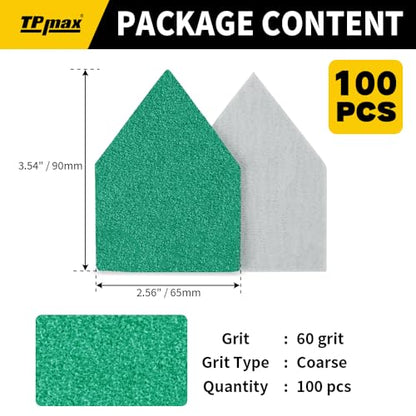 TPmax 100 Pack 90x65mm Detail Sander Sandpaper 60 Grit Compatible with Milwaukee M12 Heavy Duty Hook & Loop Anti Clogging Polyester Film Sheets - size: 60 Grit
