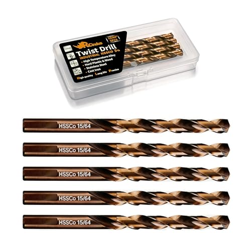 (5PCS) 15/64" Cobalt Drill Bit, HSS M35 Metal Drill Bits for Steel, Stainless Steel, Cast Iron, Hard Plastic and Wood - size: 15/64 5PCS Cobalt