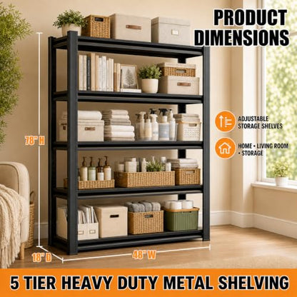 Heavy Duty 5 Tier Metal Garage Shelving, 78" H×47.5" W×18" D - size: 72"H × 36"W × 16"D