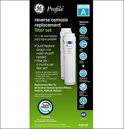 GE Profile FQROPF Under Sink Water Filter Replacement for Reverse Osmosis System Reduces Sediment, Rust & Other Impurities Replace Every 6 Months for Best Results 2 Filters