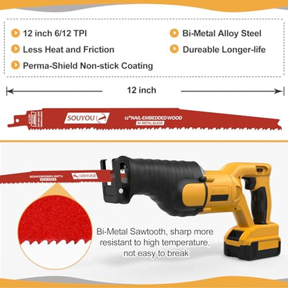25 Pack 12 Inch 6/12 Tpi Reciprocating Saw Blades Bi-Metal with Perma-Shield Coating Stud and Nail Saw-zall Blades Saw-zall Blades for Cutting Embedded Wood Metals PVC Pallets etc - size: 6/12 Tpi