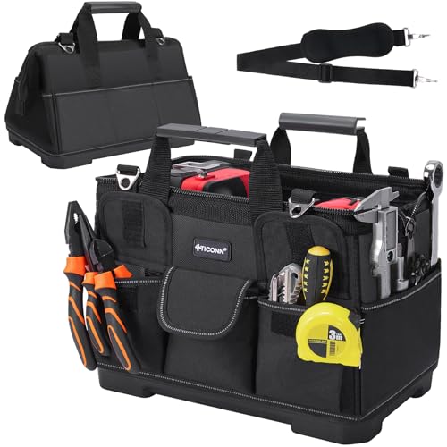 TICONN Heavy Duty Tool Bag Organizer, Portable Tool Box with Shoulder Strap - color: Black, size: 14" Molded Base