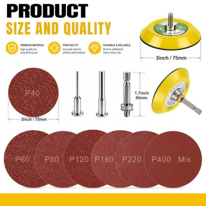 105 PCS 3 Inch Sanding Discs 40 60 80 120 180 220 400 Grit - style: Mix Grit