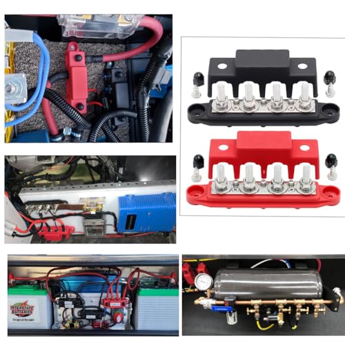 275A Bus Bar 12V 4 Post 3/8" Tinned Copper Heatproof Marine RV Solar - color: Red and Black