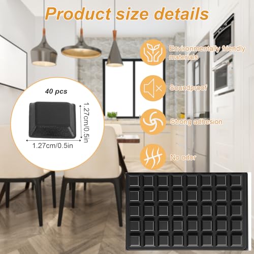 40 PCS Black Rubber Bumpers Self Adhesive, 0.5" Rubbers Pads Cabinet Door Bumpers Large Self Stick on Rubber Feet for Electronics, Speakers, Furnitures, Appliances, Audio Equipment, Laptop - Square