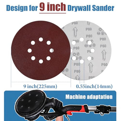 60 PCS 9 Inch 8 Hole Sanding Discs, Mix Grit Hook and Loop Round Sandpaper - color: Mix 60PCS