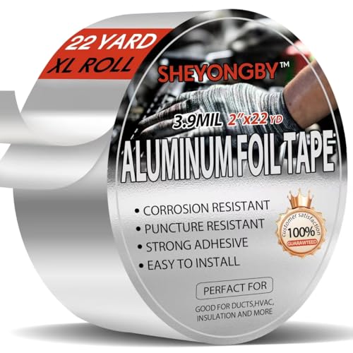 Aluminum foil tape, 2 Inches x 22 Yards, suitable for sealing and repairing dryer exhaust lines, piping systems, etc., insulating adhesive metal high temperature heavy duty aluminum foil tape