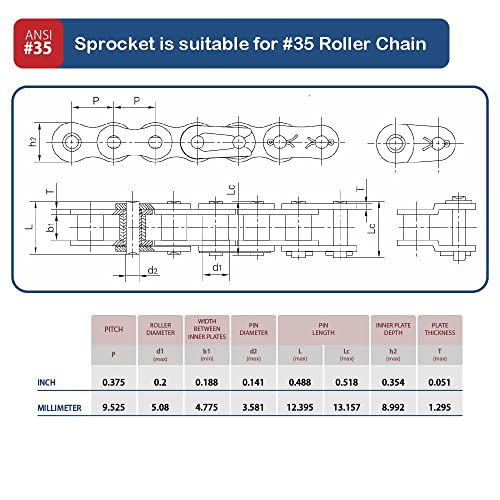 #35 Roller Chain Sprocket B Type 1" Bore Rust Prevention Hardened 15 Tooth - size: 1" Bore 15 Tooth, style: Apply #35 Roller Chain