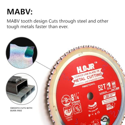 Dia 8-1/4" (210mm) 52-Tooth Arbor 5/8" Metal Cutting Circular Saw Blade, for Steel and Stainless Steel,The Cutting Head uses a Special Anti-Heat Sticking Coating,FMB 8-1/4 inch 52-Tooth 5/8" -TA - size: Steel 8-1/4" 52T