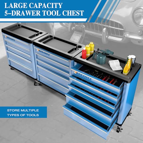 LARBANKE 5-Drawer Rolling Tool Chest with Wheels,Lock&Key,Blue Tool Cabinet - color: Blue, size: 5 drawer tool chest