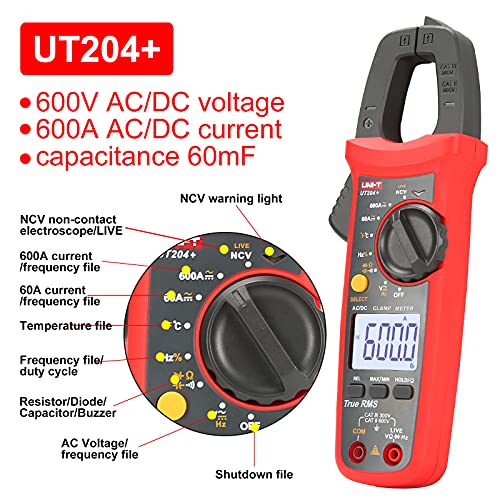 UNI-T UT204+ Digital Clamp Meter Temperature AC DC Current Voltage Resistance Tester multimeter